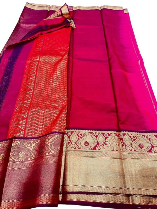 Kanchipuram Semi Silk Saree Pink | Hot Pink Wedding Saree with Rich Zari Border | Traditional South Indian | Bridal Party Wear - Image 3
