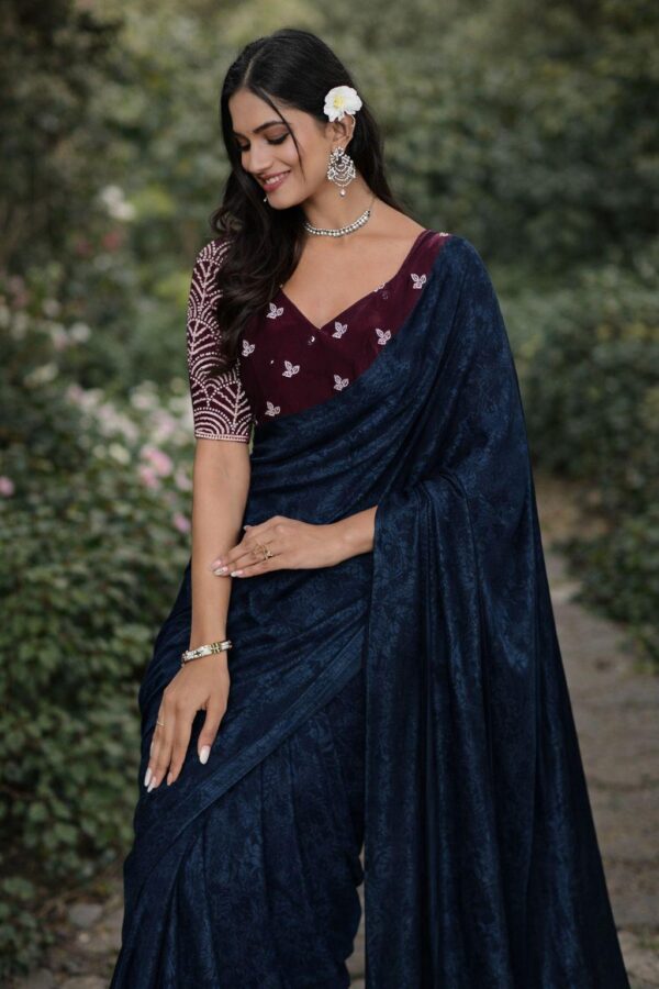 Space Silk Saree with Bead Work Blouse | Indian Wedding Attire
