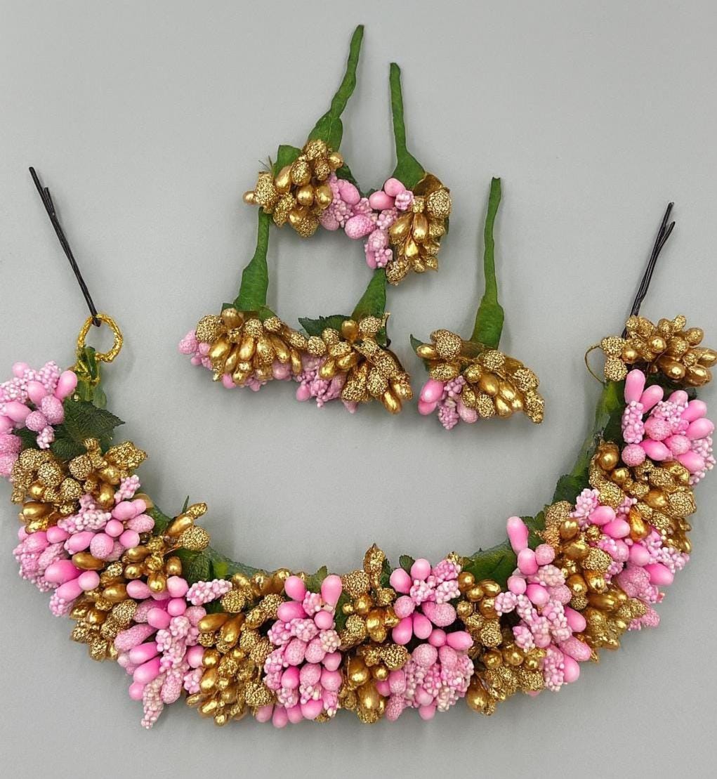 Bridal Floral Hair Bun with Beads: Indian Wedding Accessory - Image 1