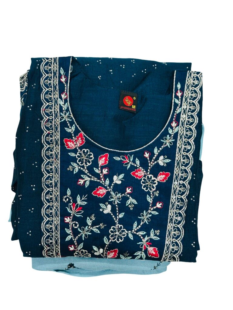 Navy Embroidered Kurta Set | Sky Blue Dupatta Salwar Suit