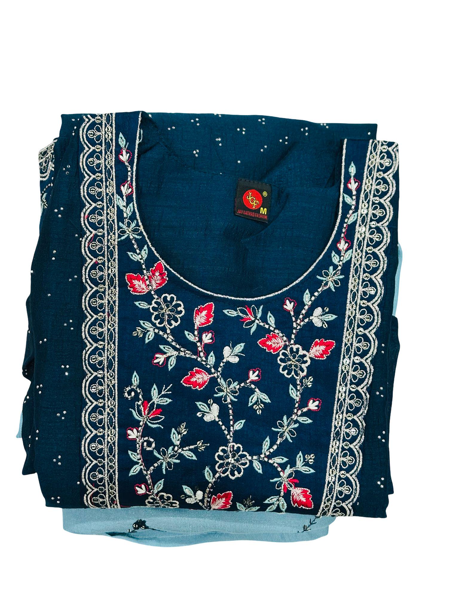 Navy Embroidered Kurta Set | Sky Blue Dupatta Salwar Suit - Image 2