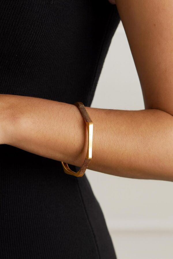 Minimal Gold Textured Hexagon Bangle Bracelet, Modern Geometric Open Cuff | Size 24 and 28 - Image 2