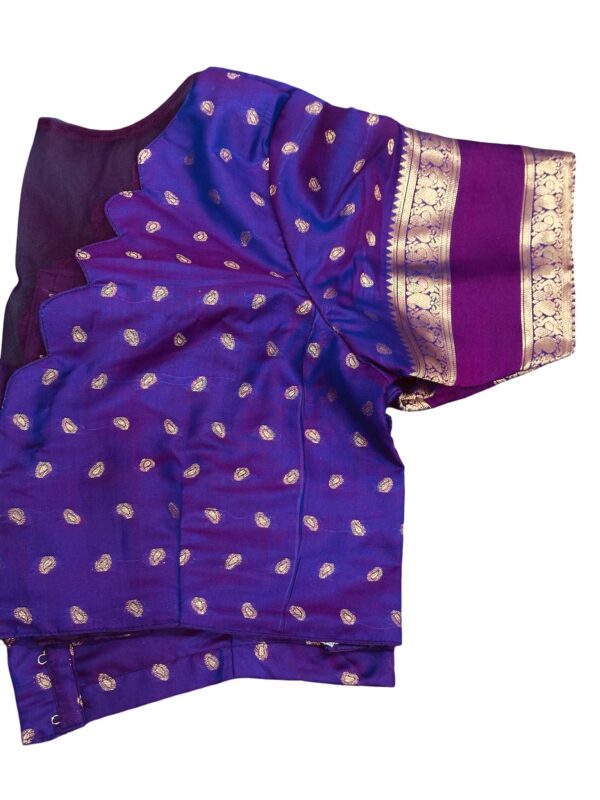 Teal Blue Silk Saree with Purple Border Blouse, Kanchipuram Style Saree, Traditional South Indian Saree, Zari Butta Saree - Image 4