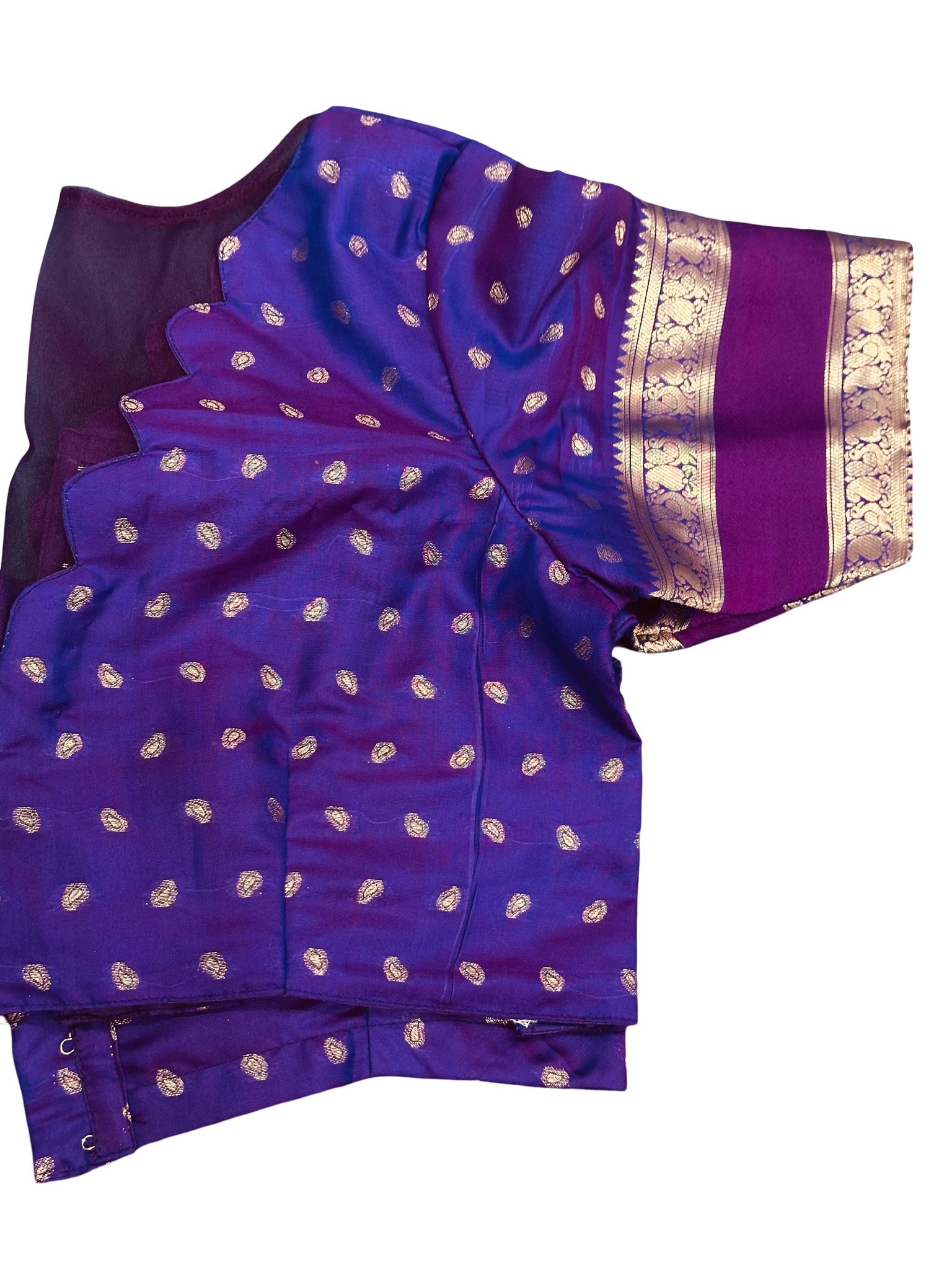 Teal Blue Silk Saree with Purple Border Blouse, Kanchipuram Style Saree, Traditional South Indian Saree, Zari Butta Saree - Image 4