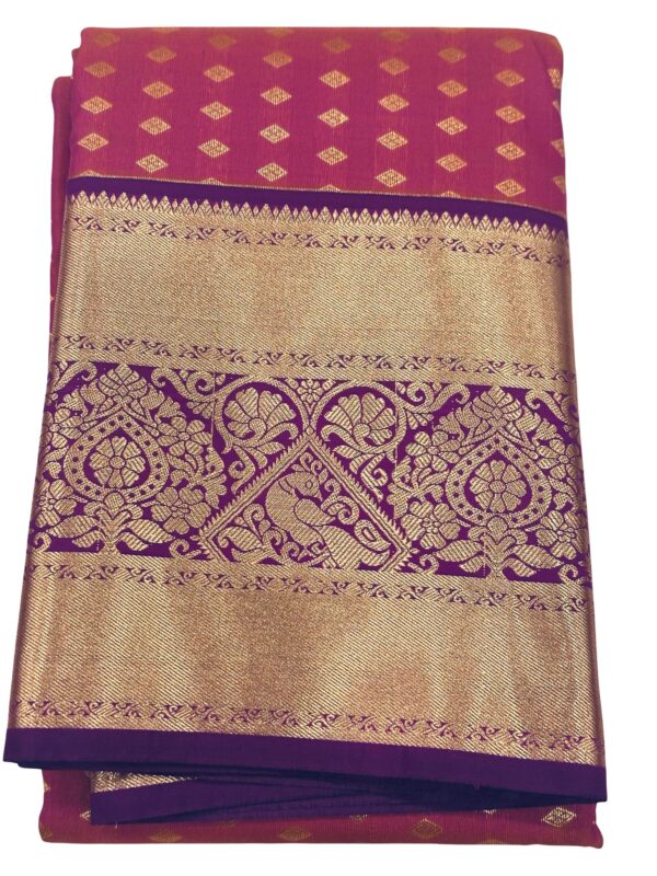 Premium Kanchipuram Semi Silk Saree Wine Pink | Kanchi Butta Saree with Rich Zari Border & Pallu | Festive Indian Gift - Image 5