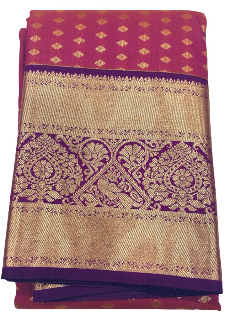 Premium Kanchipuram Semi Silk Saree Wine Pink | Kanchi Butta Saree with Rich Zari Border & Pallu | Festive Indian Gift
