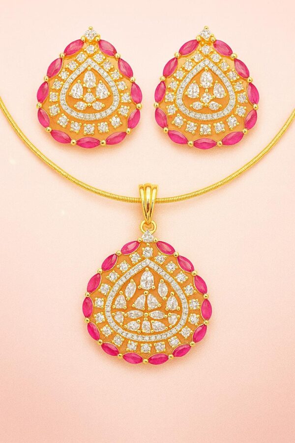 Ruby Chain and Earrings Set: Gold Plated Imitation Jewelry - Image 8