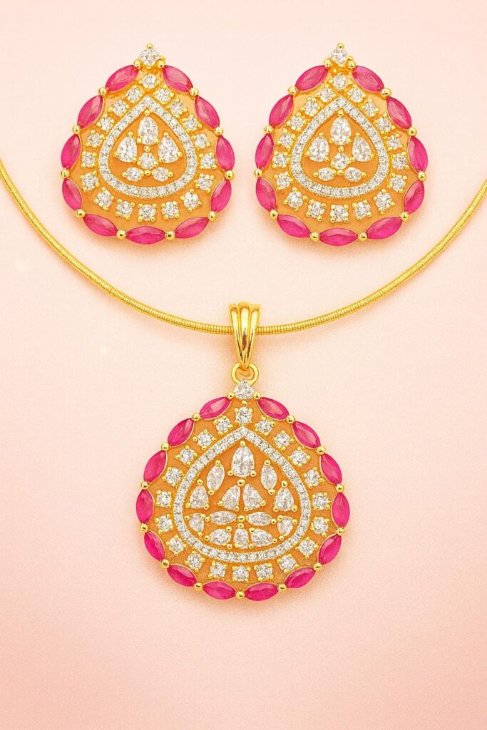 Ruby Chain and Earrings Set: Gold Plated Imitation Jewelry