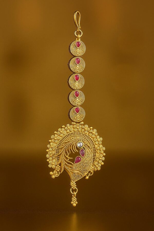 CZ Diamond Maang Tikka | Gold-Plated Royal Blue Bridal Forehead Jewelry