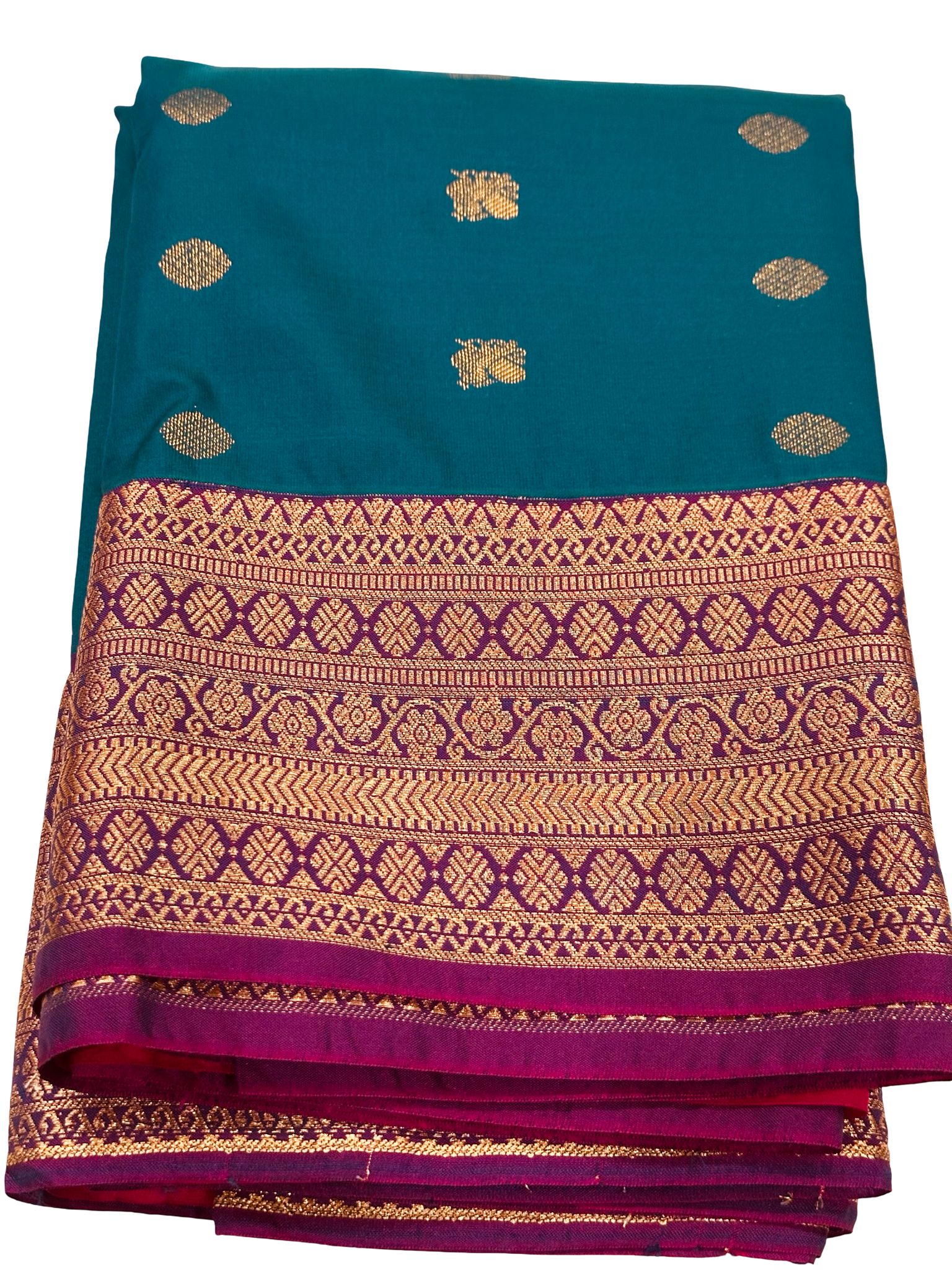 Teal Kanchipuram Semi Silk Saree Pink Zari Border Rich Pallu Traditional South Indian Wedding Saree Party Wear - Image 2