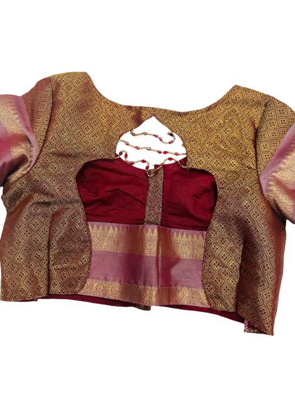 Kattan Silk Saree with Stitched Blouse | Wine Maroon Kanchipuram Style Saree | Bridal South Indian Saree | Wedding Party Wear - Image 6