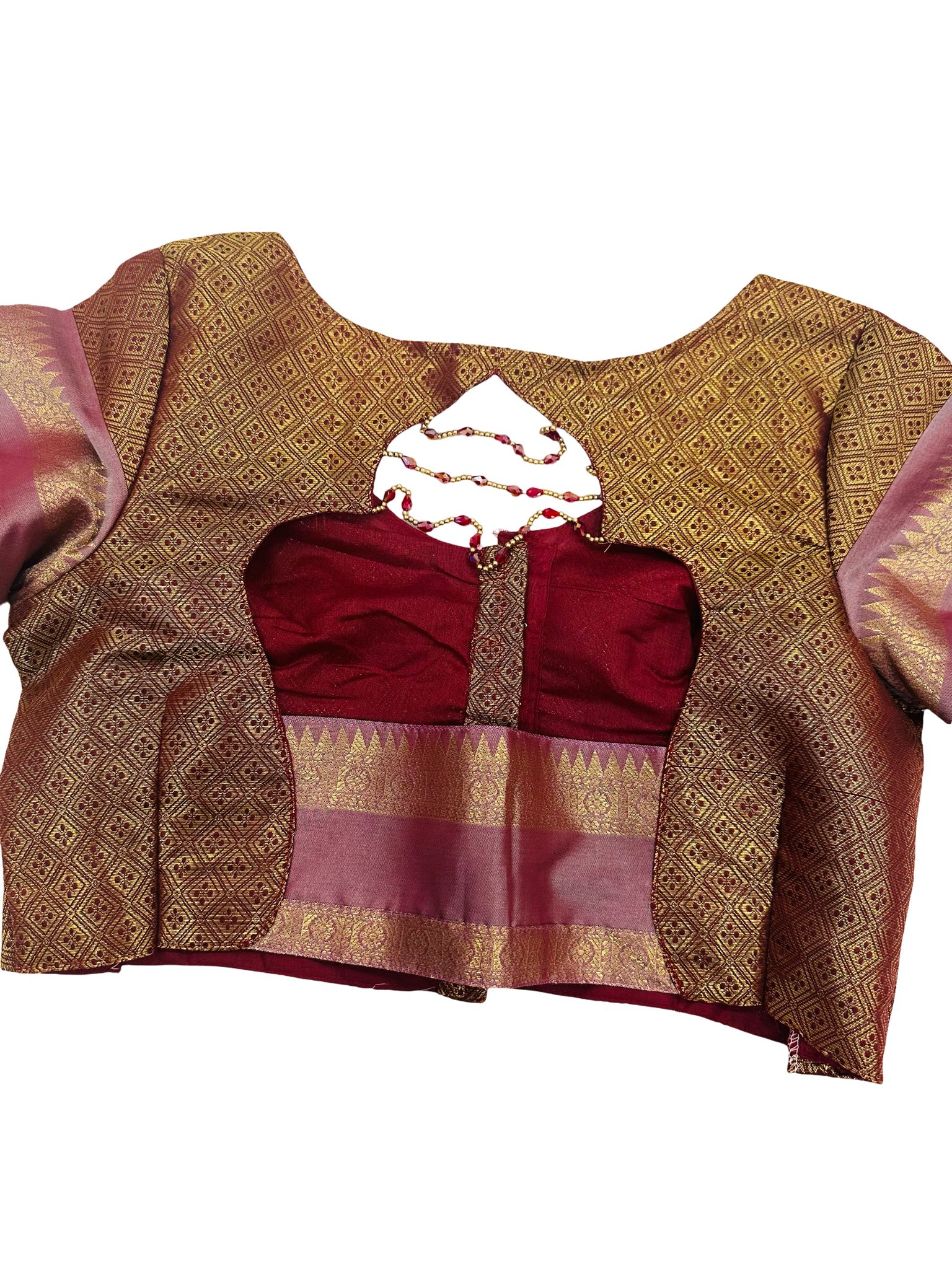 Kattan Silk Saree with Stitched Blouse | Wine Maroon Kanchipuram Style Saree | Bridal South Indian Saree | Wedding Party Wear - Image 6