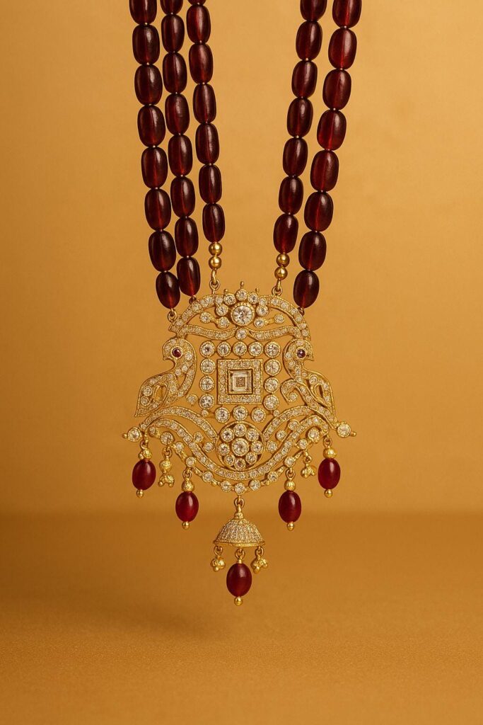 Traditional Beaded Mala Necklace with Pendant, Ethnic Jewelry