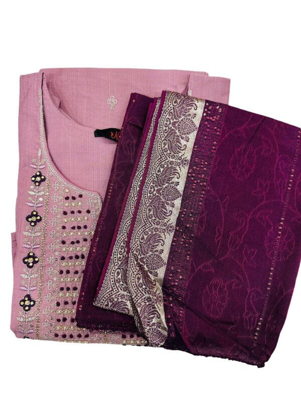 Embroidered Kurta Shalwar Dupatta Set | Onion Pink & Purple Party Wear - Image 3
