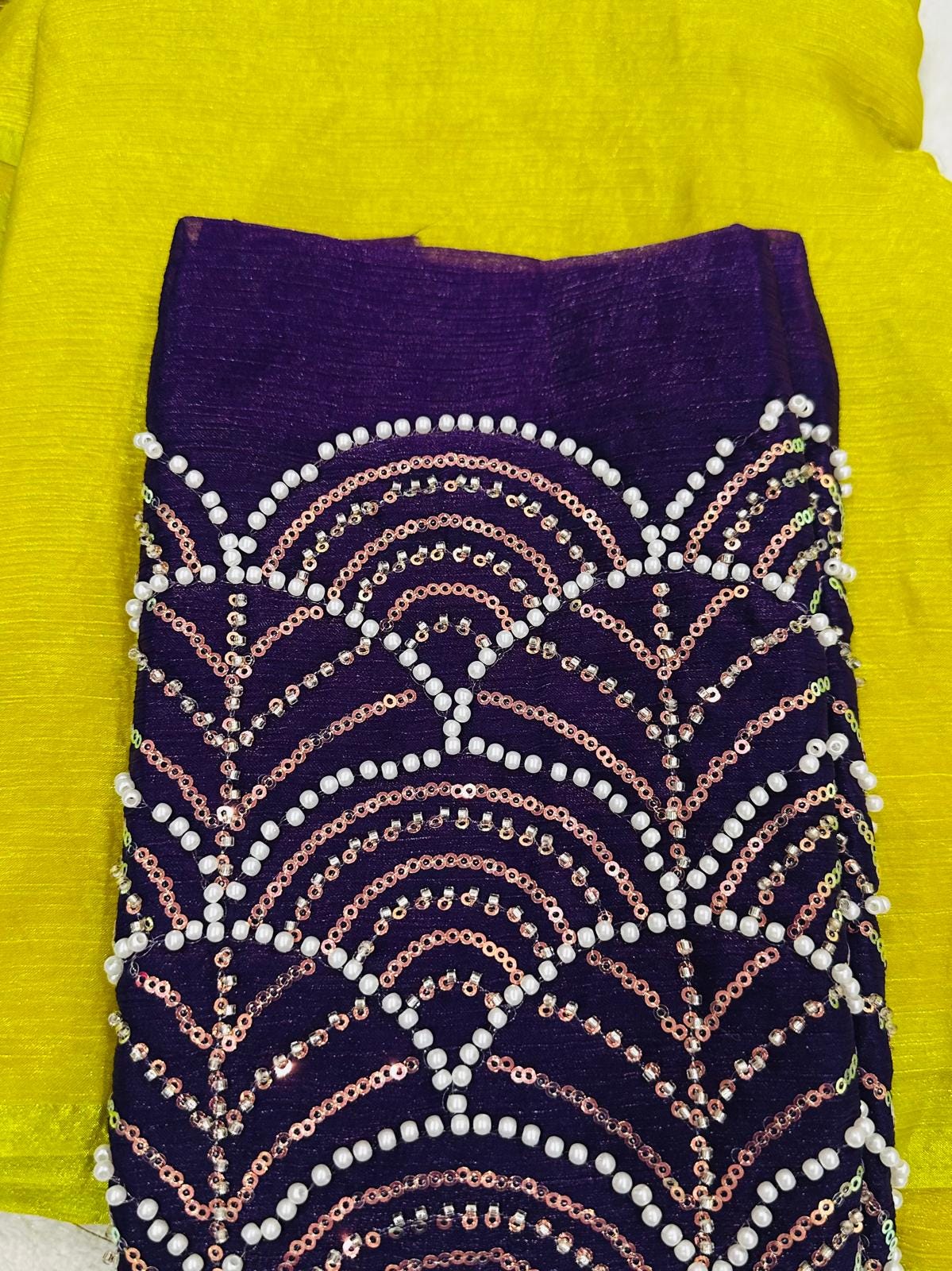 Space Silk Saree with Bead Work Blouse | Indian Wedding Attire - Image 5