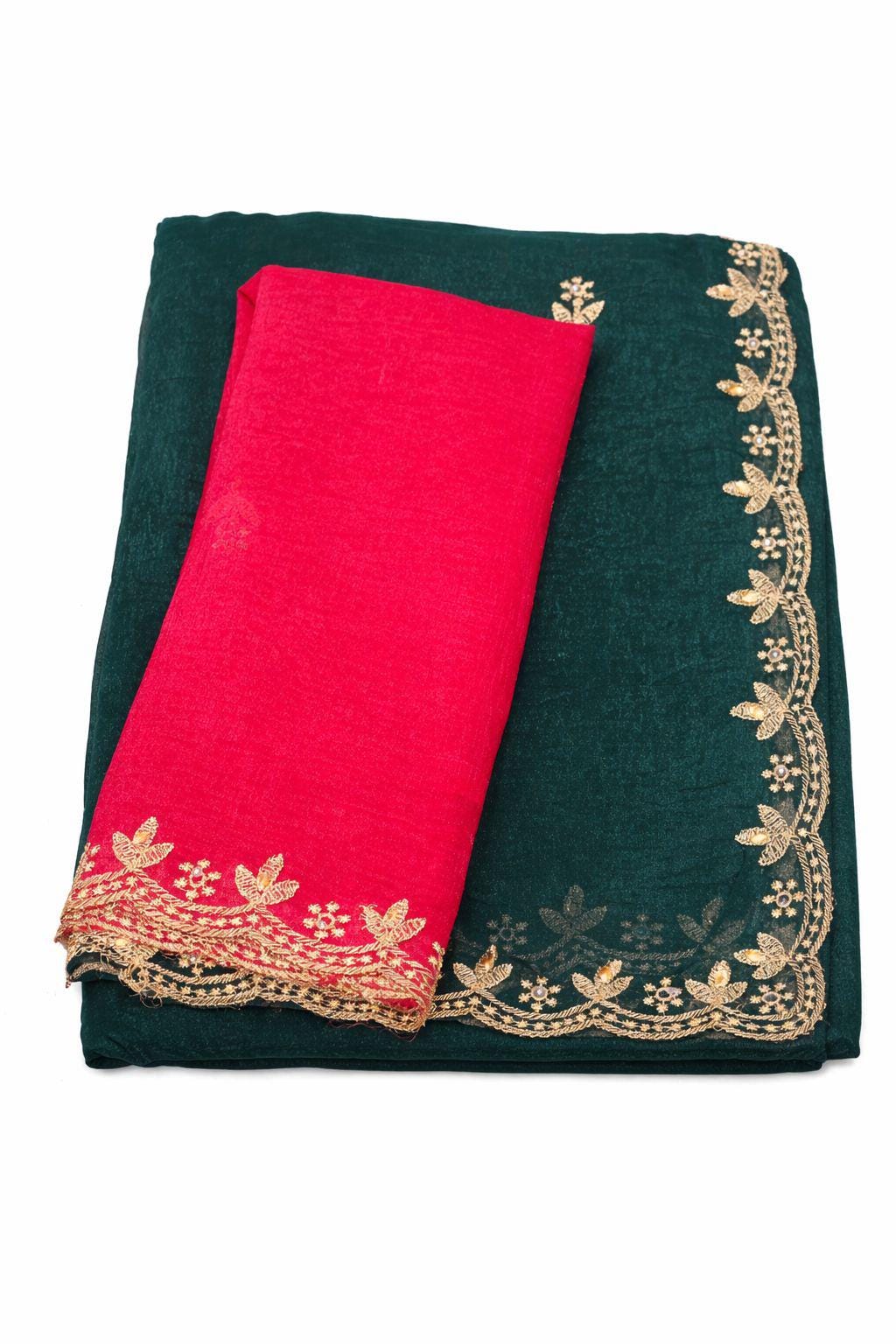 Chiffon Saree with Pearl Work Border | Designer Party Wear Saree | Lightweight Embroidered - Image 4
