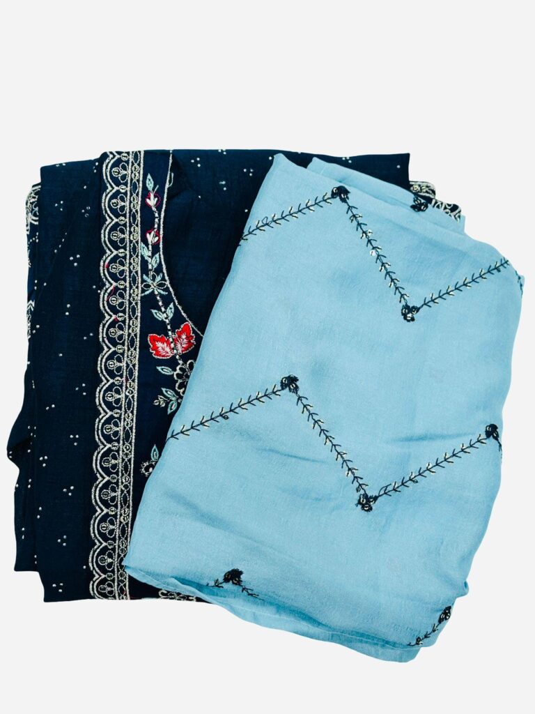Navy Embroidered Kurta Set | Sky Blue Dupatta Salwar Suit