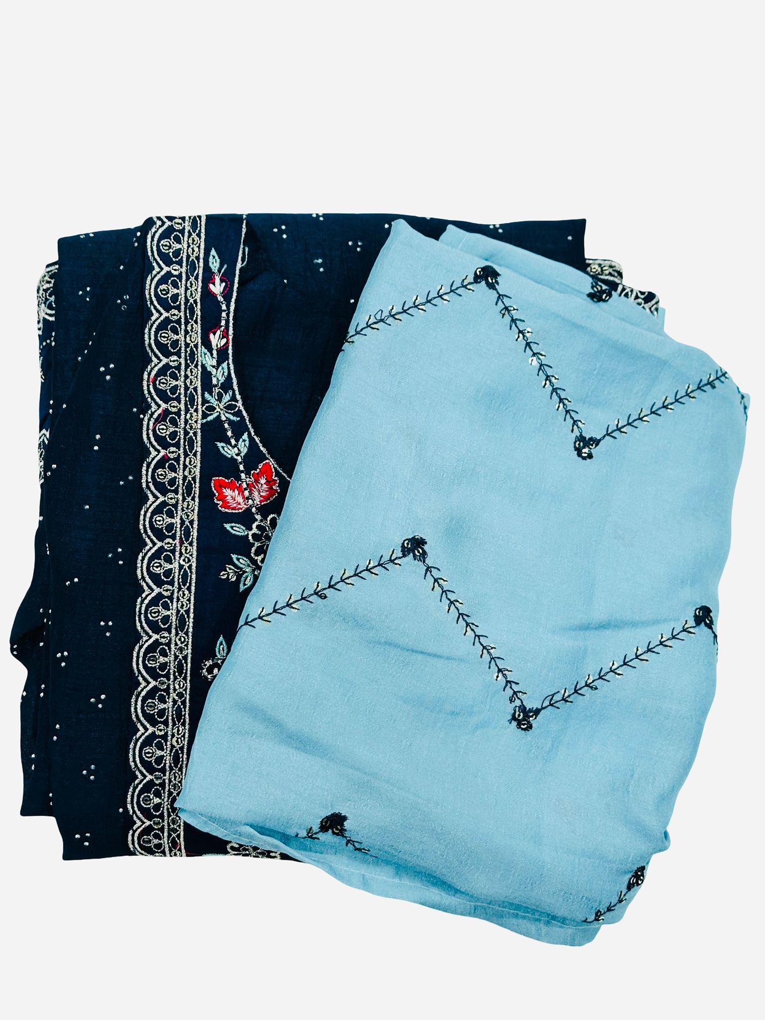 Navy Embroidered Kurta Set | Sky Blue Dupatta Salwar Suit - Image 3
