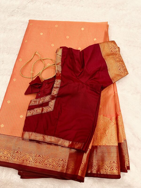 Premium kanchi silk with stitched blouse and falls done - Image 2