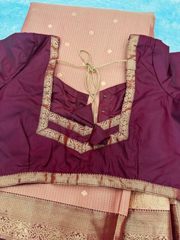 Premium kanchi silk with stitched blouse and falls done - Image 4