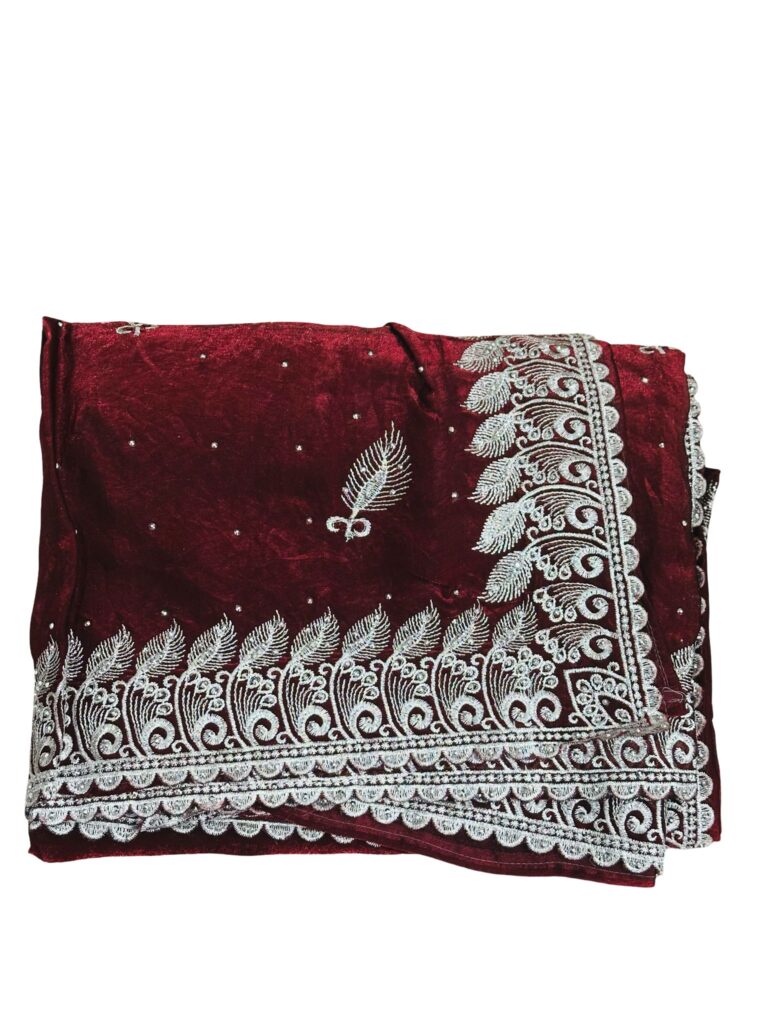 Space Silk Saree | Silver Zari Embroidery, Feather Motifs, Unstitched Blouse