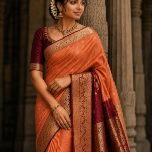 Premium kanchi silk with stitched blouse and falls done