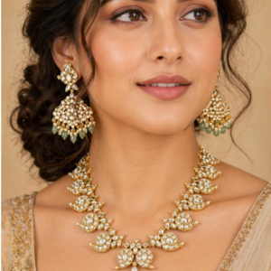 Reversible Jadau Necklace Set with Earrings, Kundan Polki Bridal Jewelry, Dual Side Ruby Green and Ivory Gold Necklace,