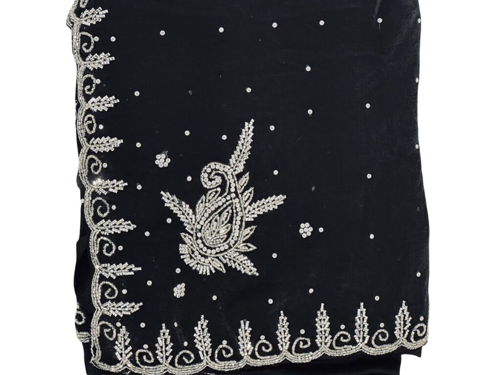 Black Space Silk Saree with Silver Embroidery, Designer Party Wear Saree, Premium Soft Silk Saree, Wedding & Festive Indian Saree