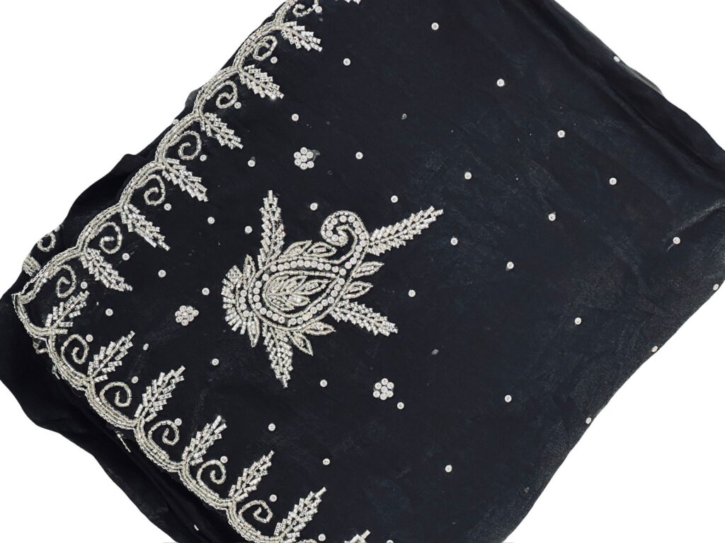 Black Space Silk Saree with Silver Embroidery, Designer Party Wear Saree, Premium Soft Silk Saree, Wedding & Festive Indian Saree