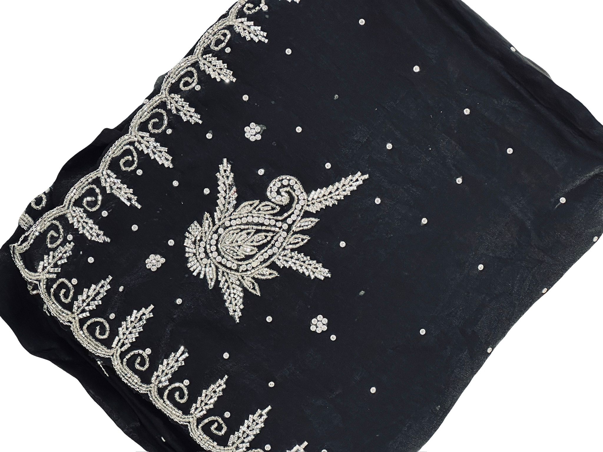 Black Space Silk Saree with Silver Embroidery, Designer Party Wear Saree, Premium Soft Silk Saree, Wedding & Festive Indian Saree - Image 3