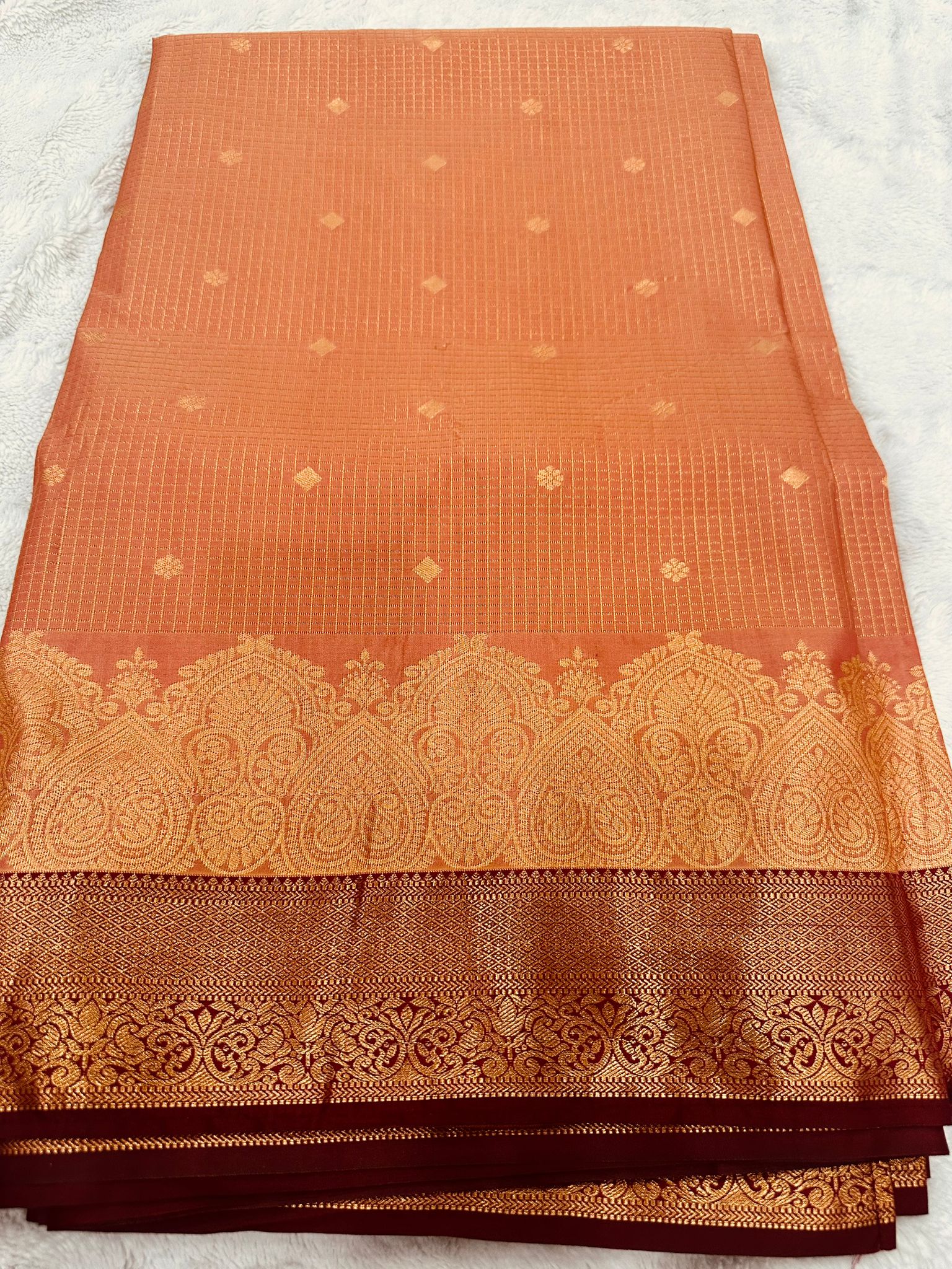 Premium kanchi silk with stitched blouse and falls done - Image 3