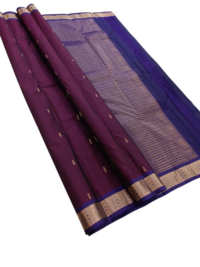 Pure Silkmark Kanjivaram Saree Handloom Silk Saree Purple Wine Bridal Saree Zari Border Traditional South Indian Wedding Saree