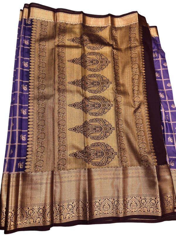 Purple Gold Kanchipuram Silk Saree, Traditional South Indian Wedding Saree, Zari Border Silk Saree for Women - Image 4