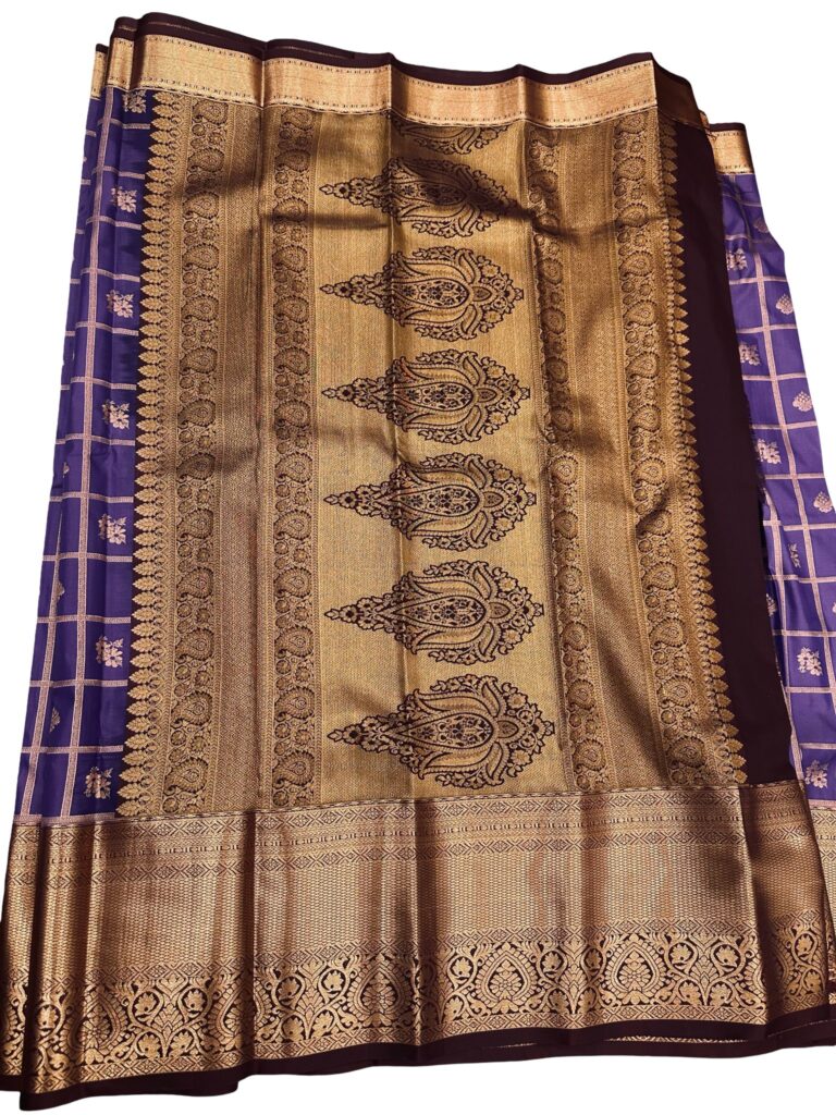 Purple Gold Kanchipuram Silk Saree, Traditional South Indian Wedding Saree, Zari Border Silk Saree for Women