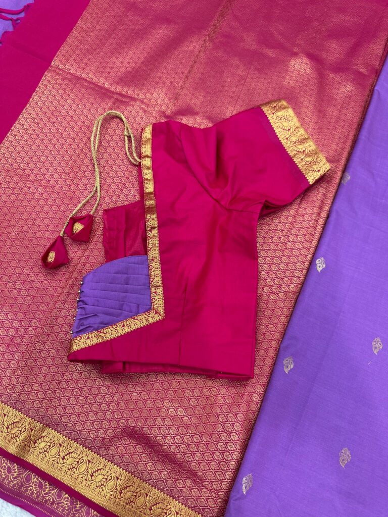 Premium Kanchi Silk Saree Purple Pink Saree With Stitched Blouse Falls Ready To Wear Wedding Traditional Saree