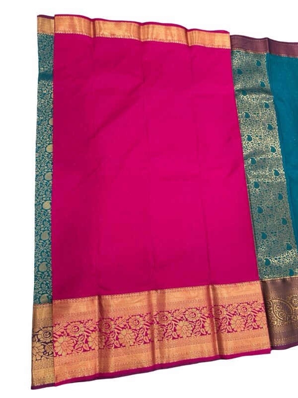 Pure Kanchipuram Silk Saree Peacock Green Pink Blouse Bridal Saree Traditional South Indian Wedding Silk Saree - Image 3
