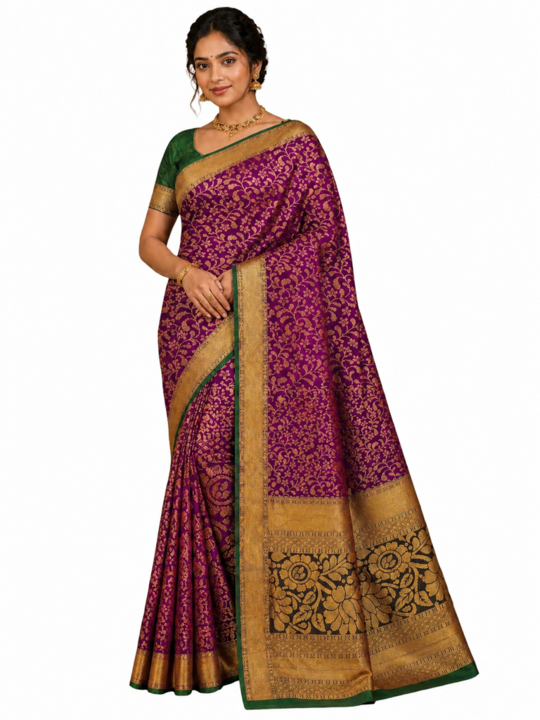 Pure Kanchipuram Silk Saree Deep Wine Green Bridal Saree Traditional South Indian Wedding Saree Zari Woven Pattu