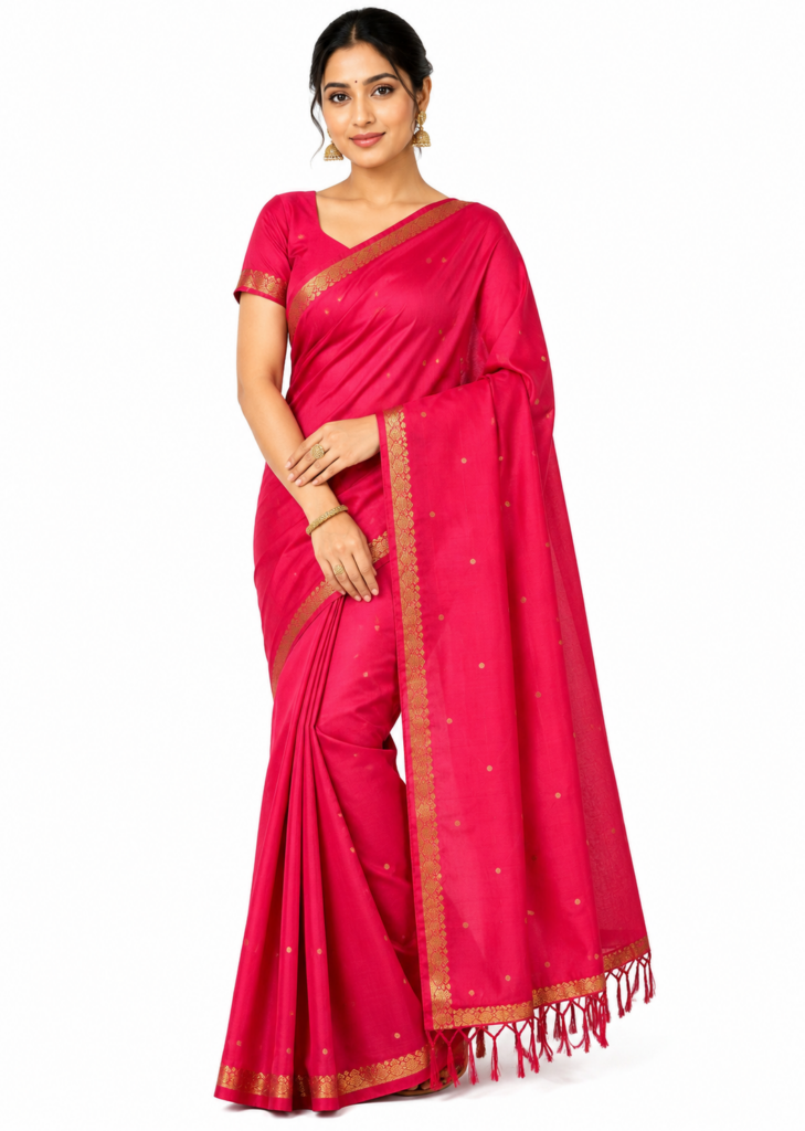 Premium Kanchipuram Silk Saree Pink Gold Zari Border Stitched Blouse Traditional Indian Wedding Saree With Falls
