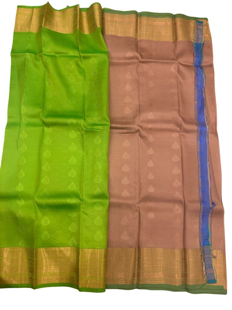 Silk Mark Certified Pure Kanchipuram Silk Saree Green Beige Bridal Saree Handwoven South Indian Saree Unstitched Blouse