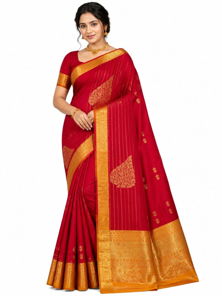 Premium Kanchipuram Silk Saree Red Gold Zari Traditional Wedding Saree South Indian Silk Saree Unstitched Blouse