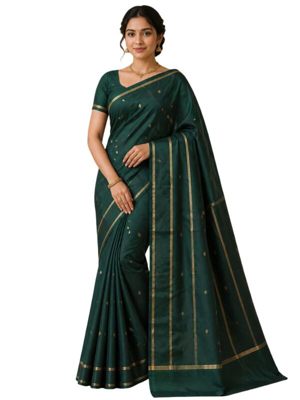 Pure Kanjivaram Silk Saree Dark Green Gold Zari Border Handloom Indian Wedding Saree Traditional Bridal Party Wear Saree