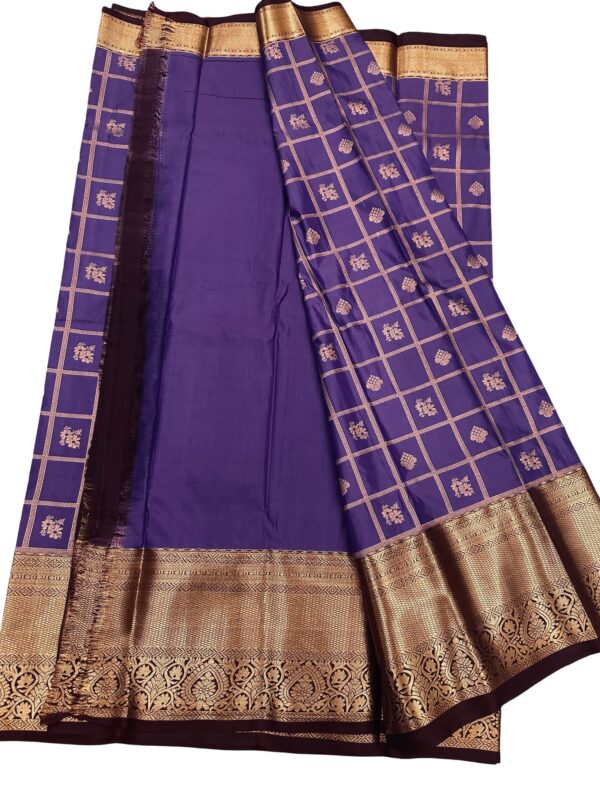 Purple Gold Kanchipuram Silk Saree, Traditional South Indian Wedding Saree, Zari Border Silk Saree for Women - Image 2