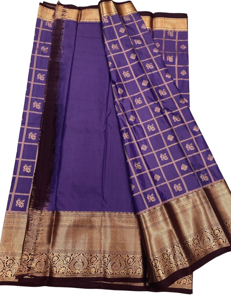 Purple Gold Kanchipuram Silk Saree, Traditional South Indian Wedding Saree, Zari Border Silk Saree for Women