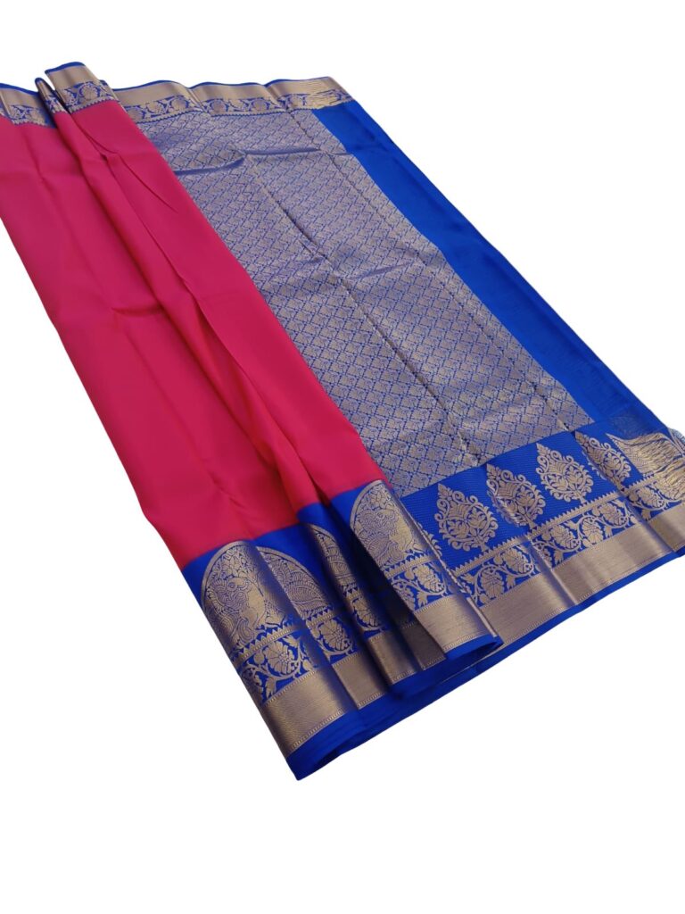 Pure Kanjivaram Silk Saree Silk Mark Certified Pink Blue Saree Handwoven South Indian Bridal Traditional Wedding Saree Gold Zari Border