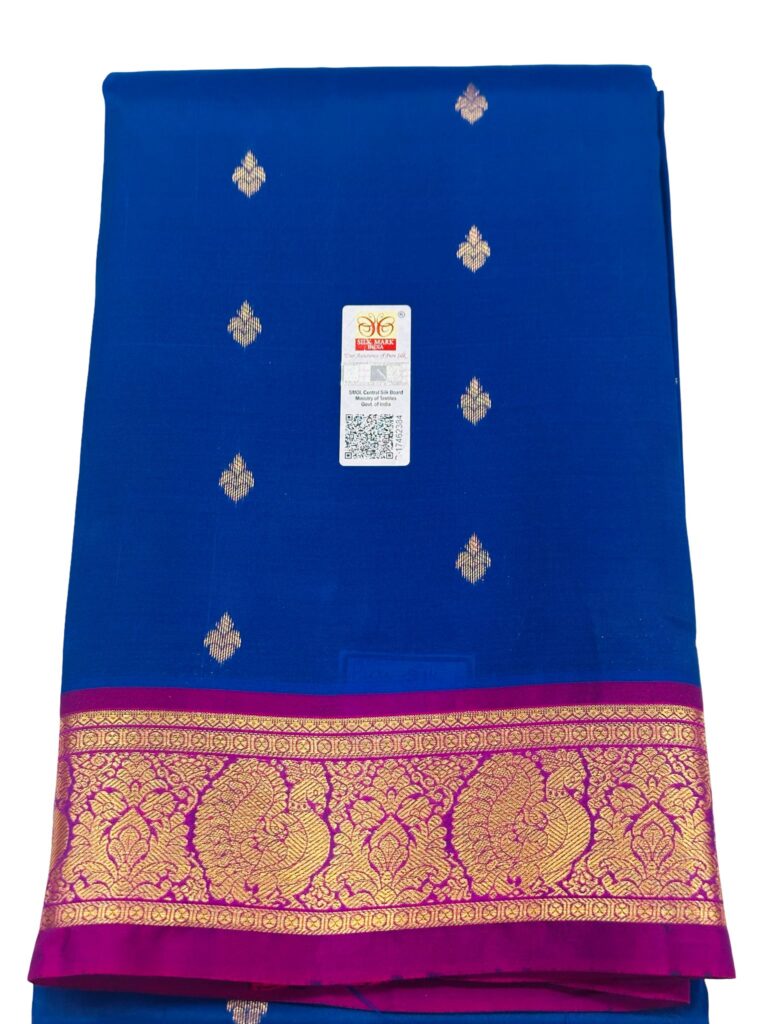 Pure Kanchipuram Silk Saree Navy Blue Purple Silk Mark Certified Bridal Saree Traditional Indian Wedding Saree