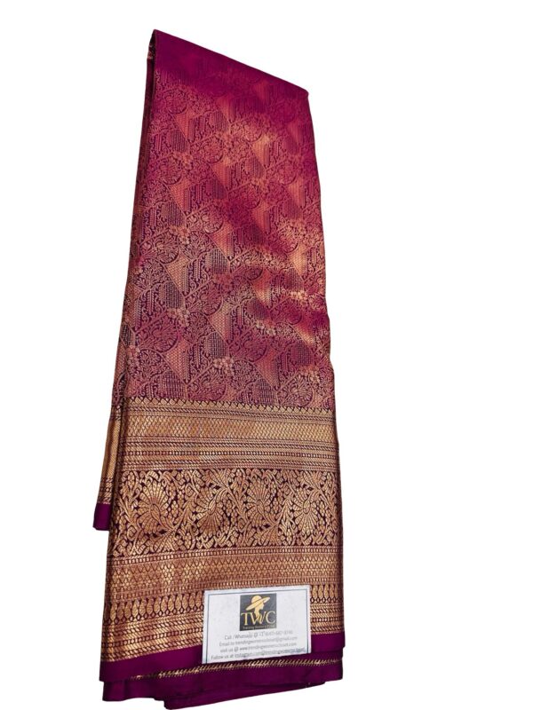 Kanchipuram Semi Silk Saree Magenta Purple Gold Zari Border Traditional Indian Wedding Saree Ethnic Party Wear Unstitched - Image 2