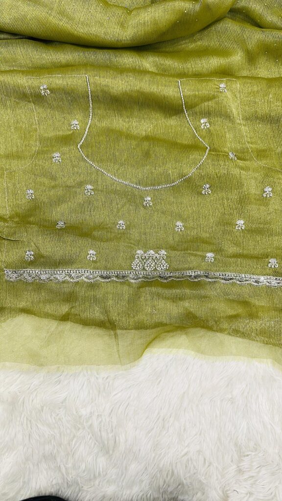 Olive Green Stone Work Saree for Women, Party Wear Designer Saree, Shimmer Saree with Embroidery Border and Blouse