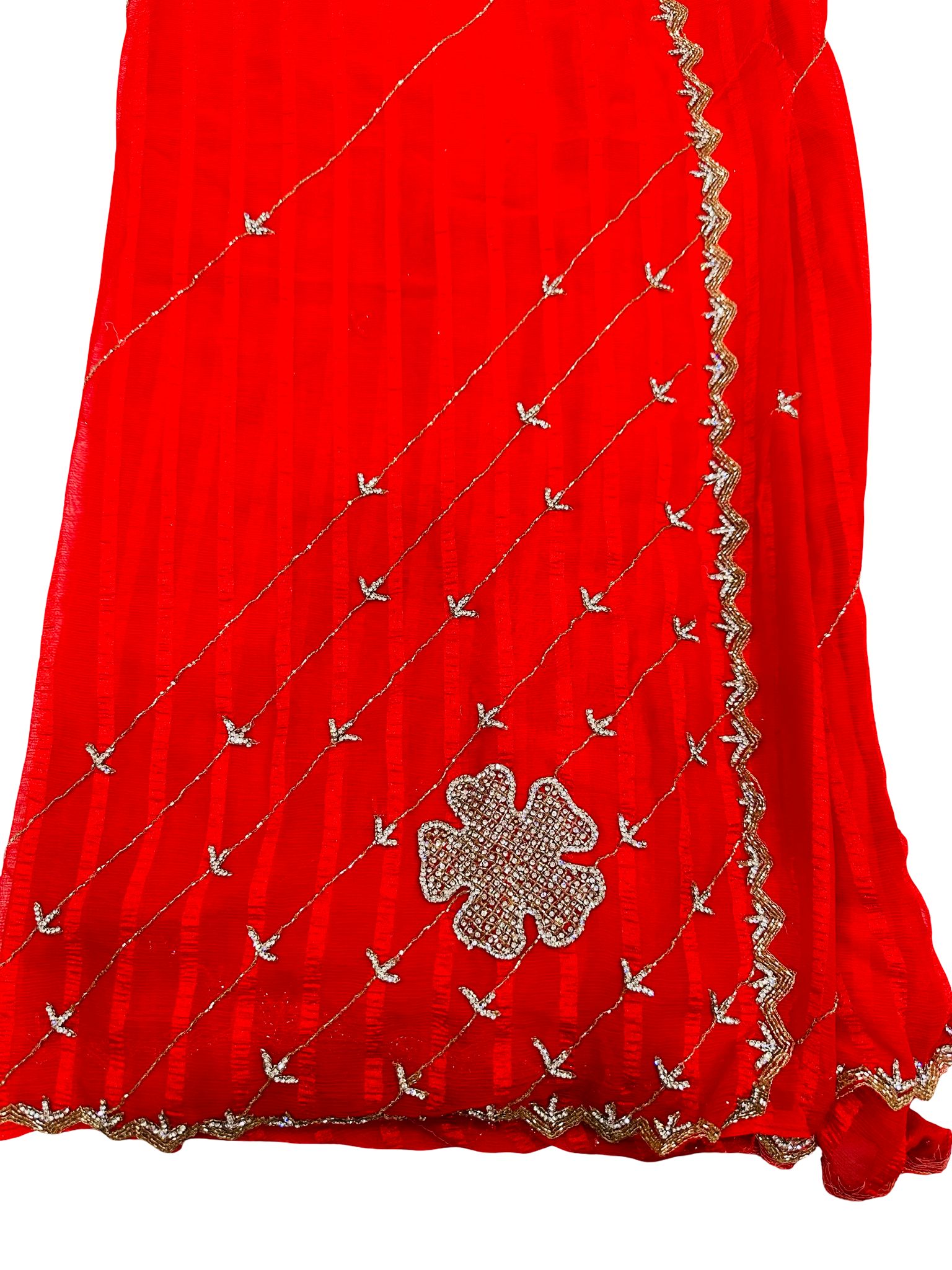 Red Crushed Georgette Saree for Women, Designer Party Wear Saree, Lightweight Indian Saree with unstitched Blouse Piece - Image 3