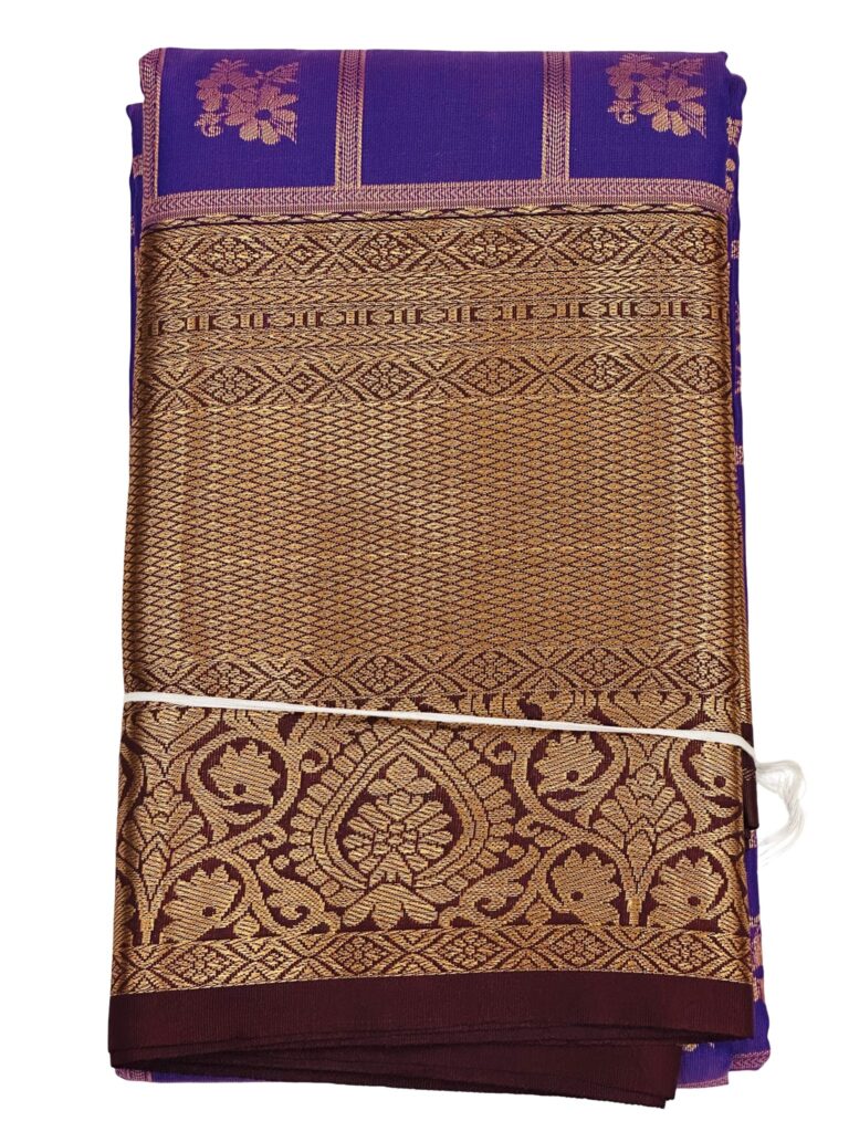 Purple Gold Kanchipuram Silk Saree, Traditional South Indian Wedding Saree, Zari Border Silk Saree for Women