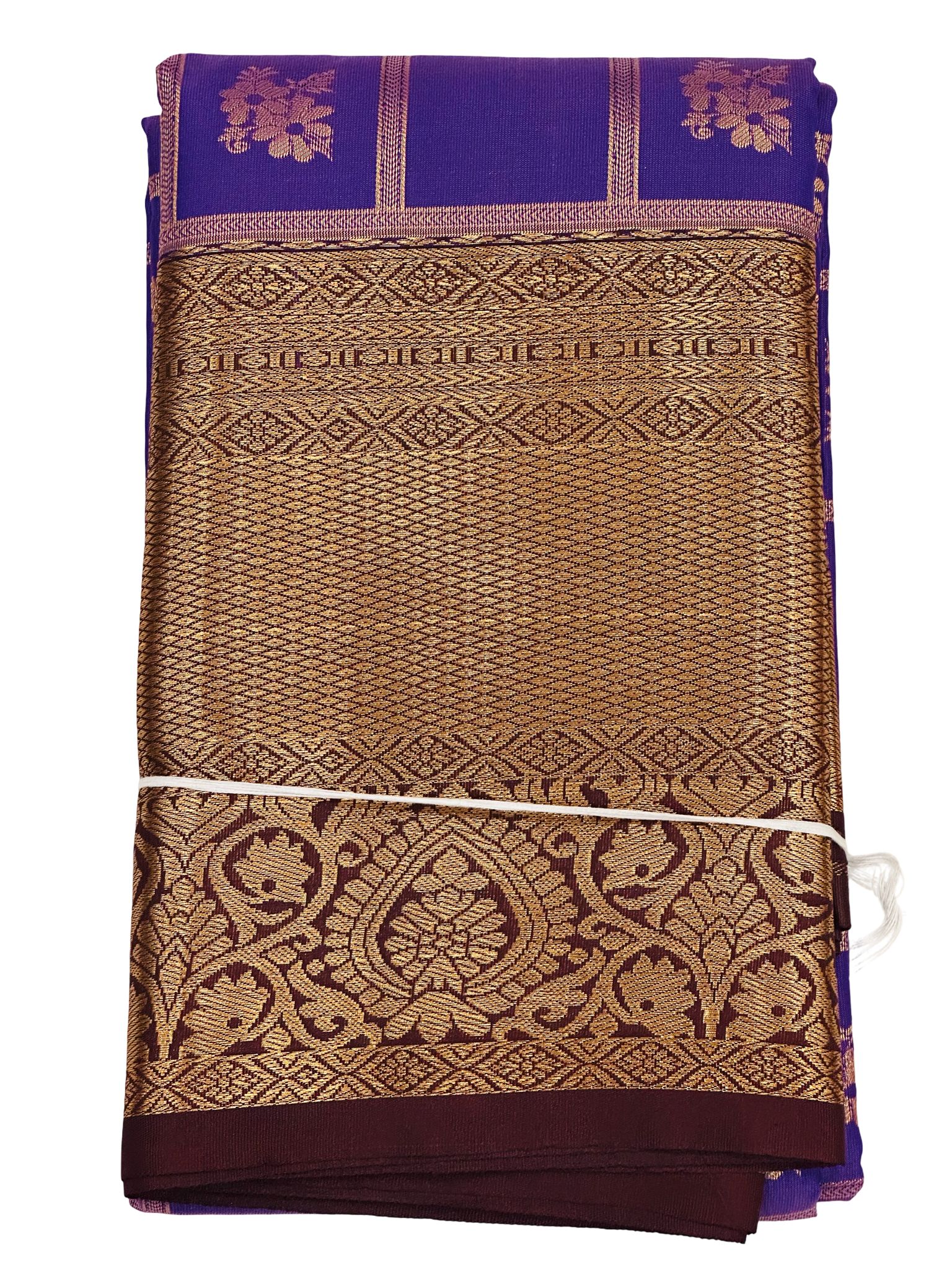 Purple Gold Kanchipuram Silk Saree, Traditional South Indian Wedding Saree, Zari Border Silk Saree for Women - Image 5